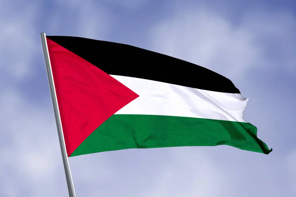 palestineflagisolatedonskybackground-closeupwavingflag