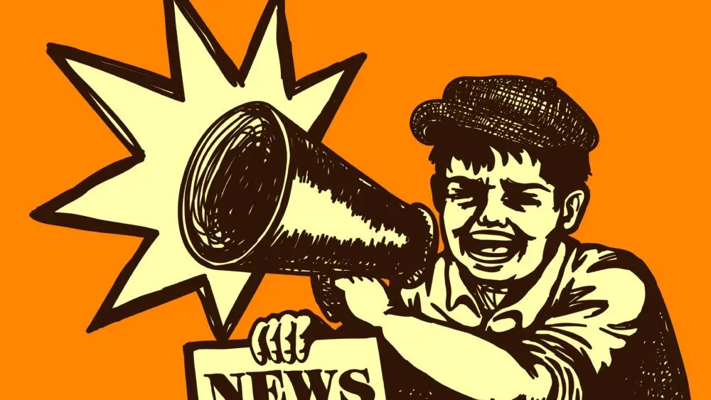 retronewspapervendorkidscreamingwithmegaphonebreakingnewsbumper