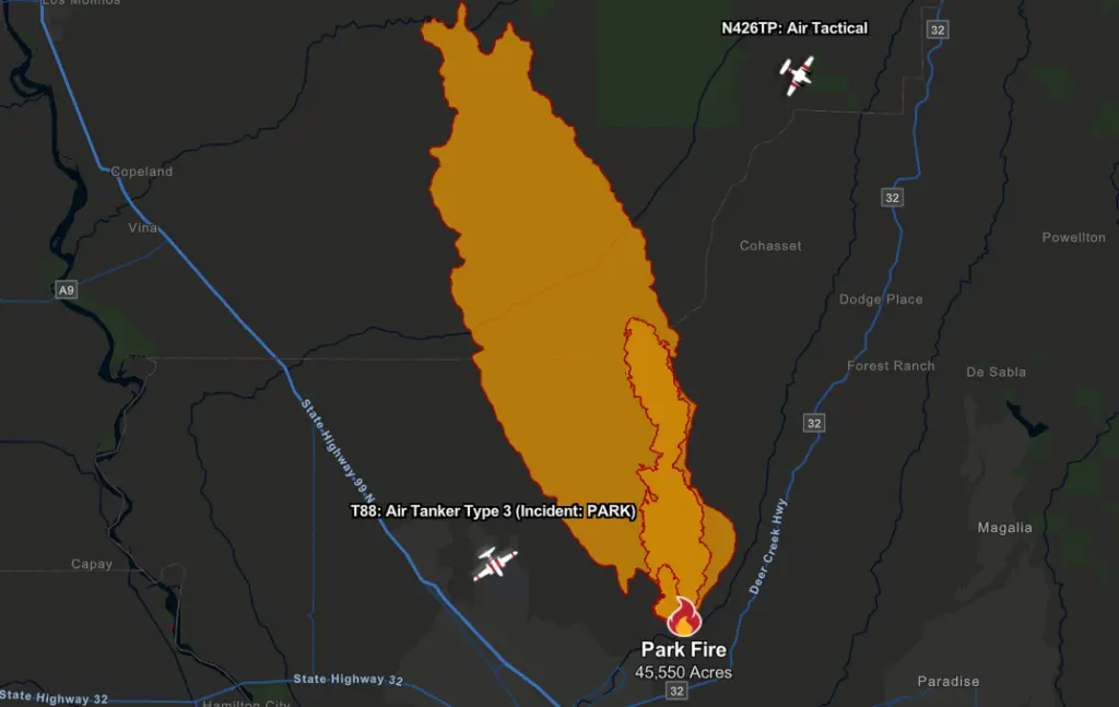 map-of-the-park-fire-7-25-24-california-state-parks