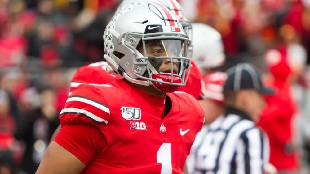 Justin Fields #1 - NCAA Division 1 Football University of Maryland Terrapins Vs. Ohio State Buckeyes on November 11th 2019 at the Ohio State Stadium in Columbus^ Ohio USA