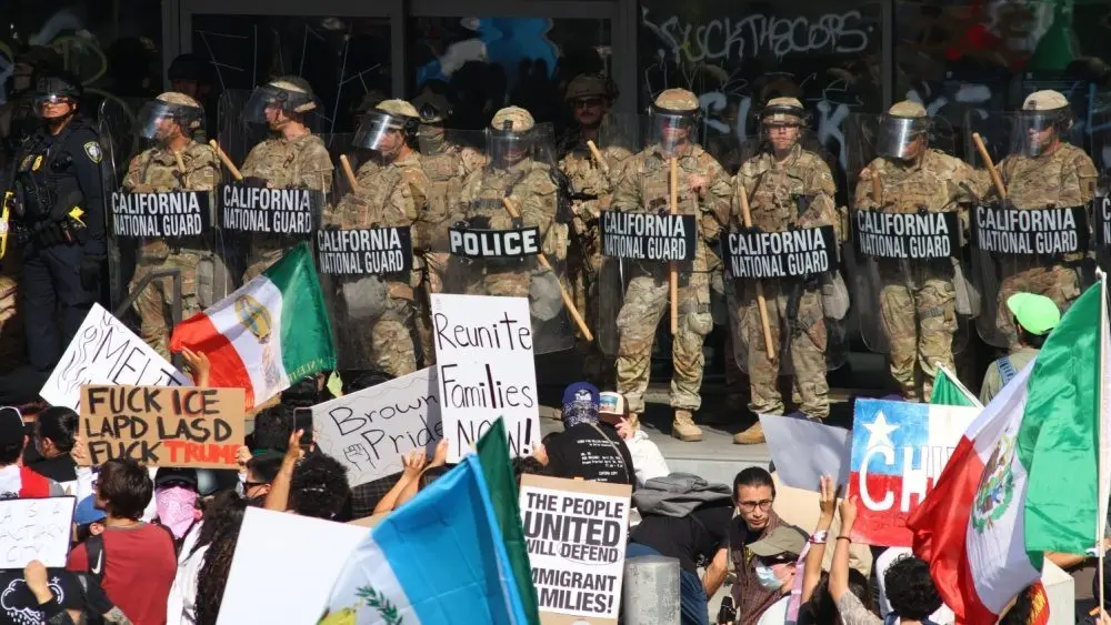 The National Guard is seen guarding the federal building during the ICE Protest in Downtown Los Angeles. Los Angeles^ California United States - June 09 2025