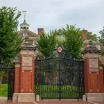 Van Wickle Gates is the main entrance to Brown University main campus on Prospect Street at College Street on College Hill in city of Providence^ Rhode Island RI^ USA.