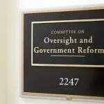 Sign at the entrance to a House Oversight Committee hearing room in Washington^ DC on July 18^ 2017. The House of Representatives is the lower chamber of the US Congress. WASHINGTON - JULY 18