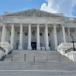The Eastern facade with the stair to the House of Representatives of the United States Capitol Building^ on Capitol Hill in Washington DC^ USA.