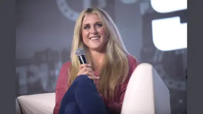 A picture Riley Gaines speaking with attendees at the 2023 Pastors Summit.