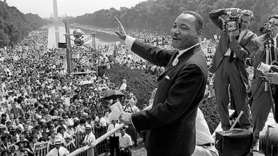 A photo of Martin Luther King Jr. after delivering his "I Have a Dream" speech
