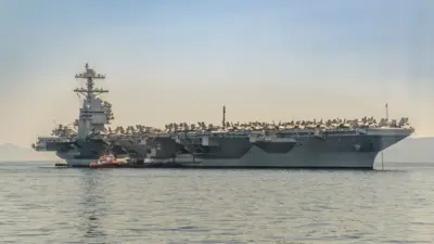 The United States Navy aircraft carrier USS Gerald R. Ford docked in Split^ Croatia on 27 June^ 2023.