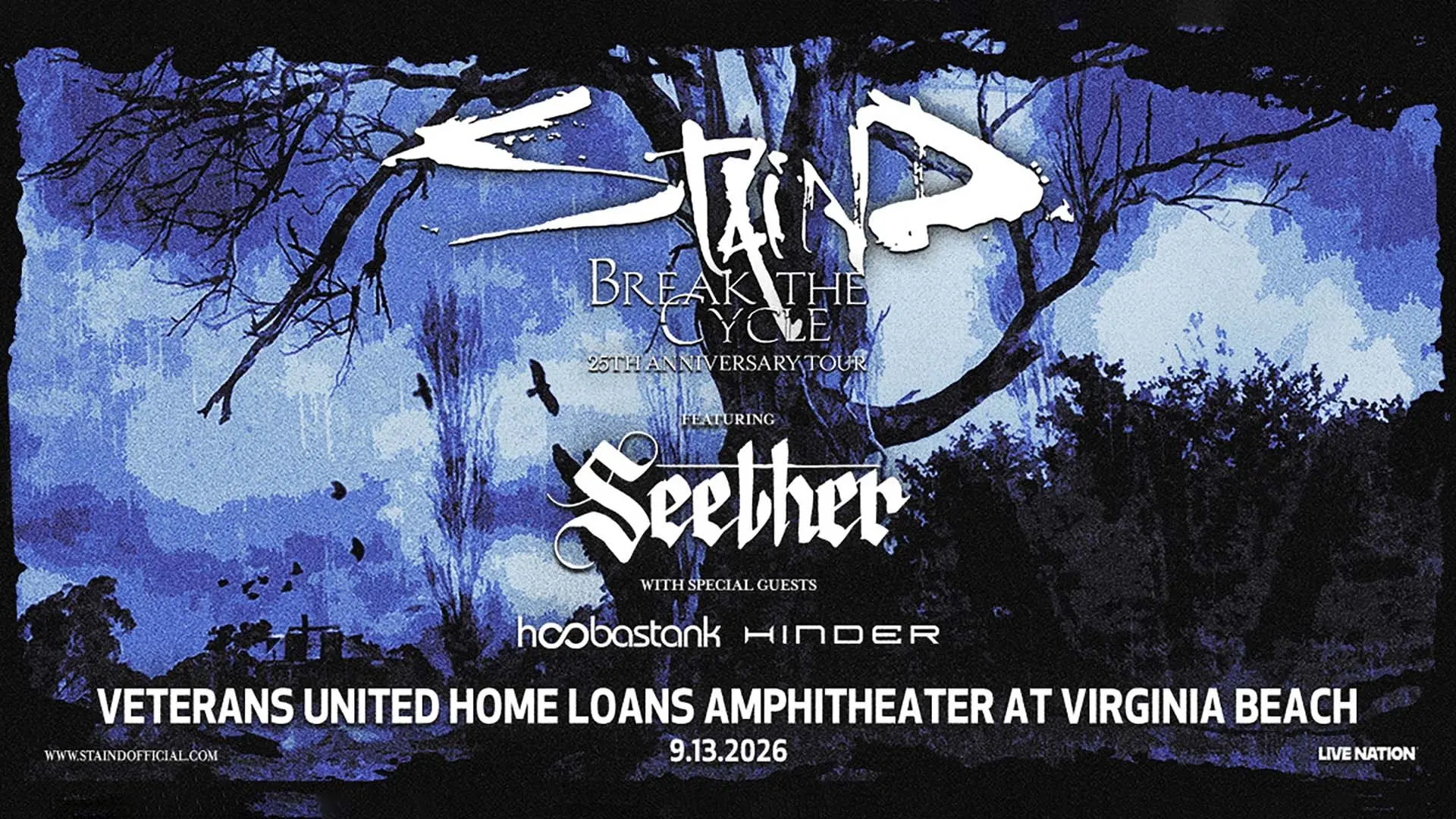 Tour art for Staind's 25 Years of Break the Cycle Tour