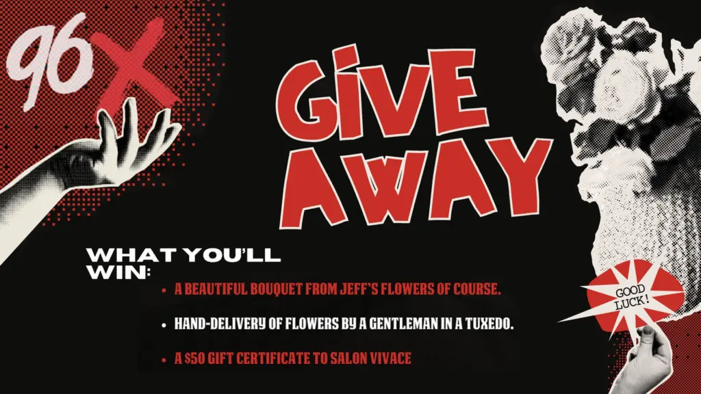 A graphic promoting the 96X Valentine's Day promotion
