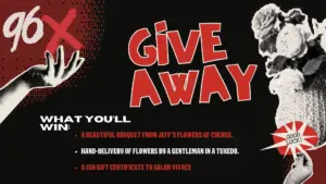 A graphic promoting the 96X Valentine's Day promotion