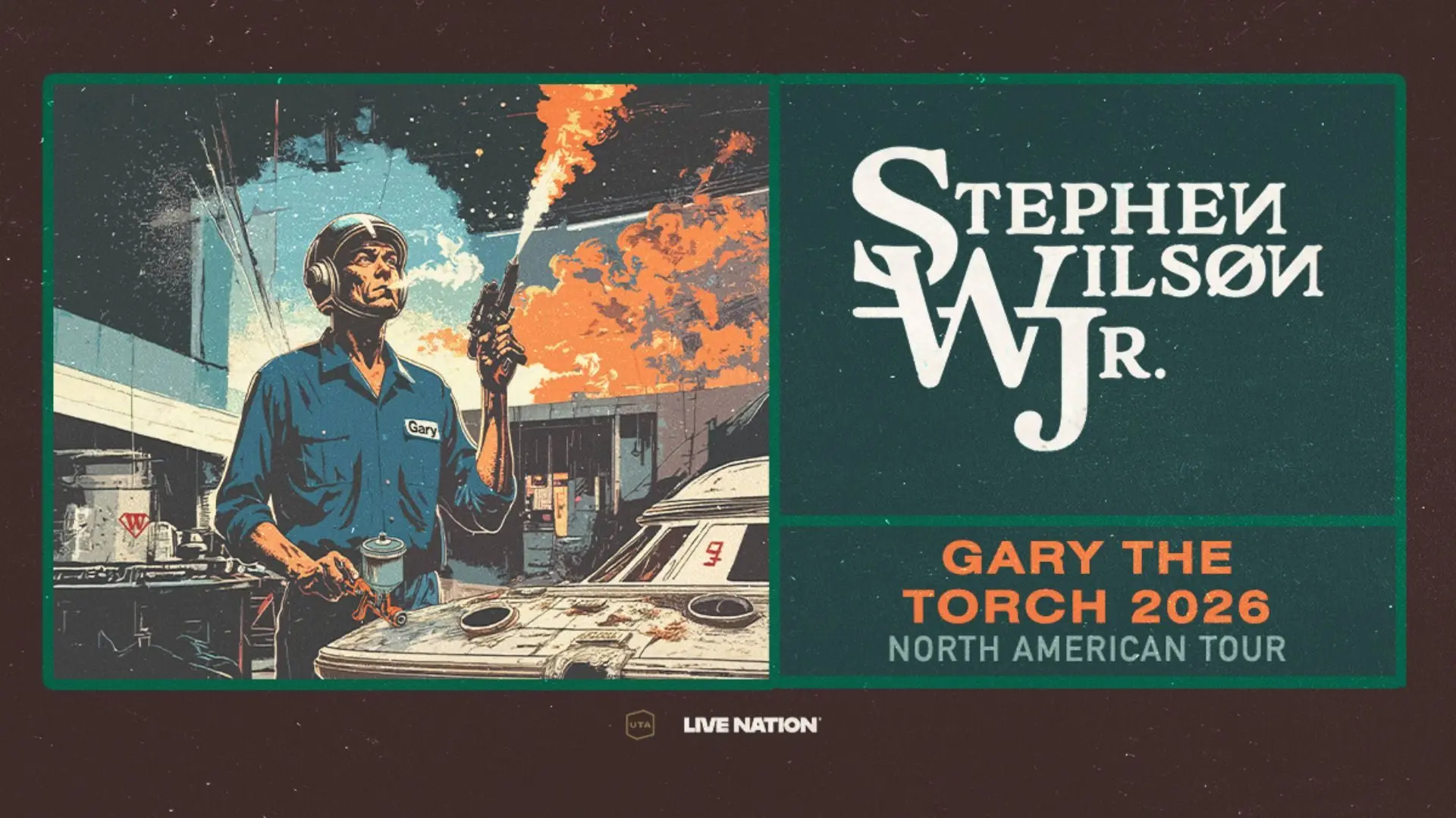 Image promoting the Stephen Wilson Jr. "Gary the Torch" tour presented by Live Nation.