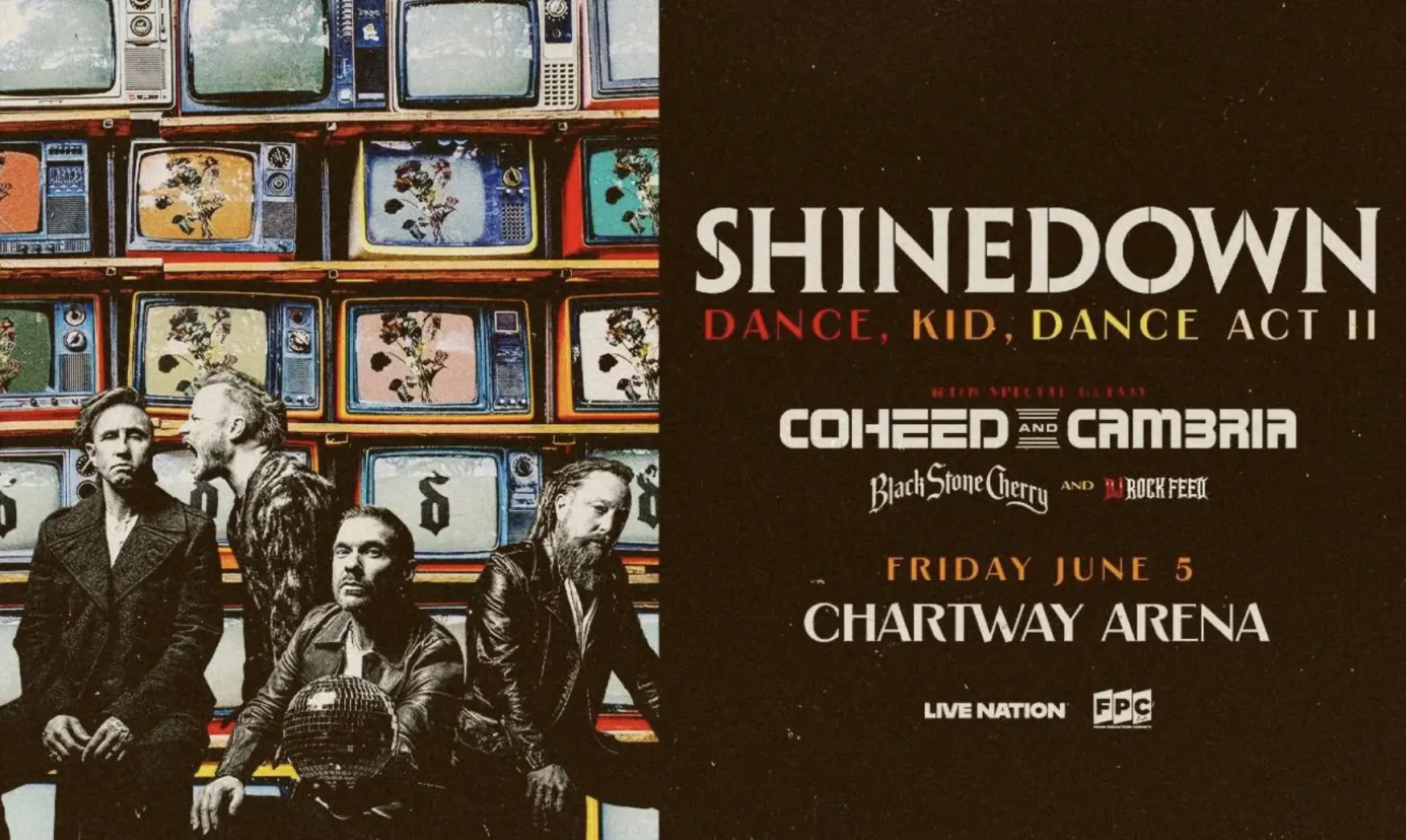 Promotional Image for Shinedown coming to Chartway Arena with Coheed and Cambria, Black Stone Cherry and DJ Rock Feed on Friday, June 5
