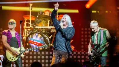 Joe Elliot^ Vivian Campbell and Phil Collen of Def Leppard perform on stage at the Event Center at the Borgata casino during their Summer Tour 2025 Atlantic City^ NJ USA - June 28^ 2025