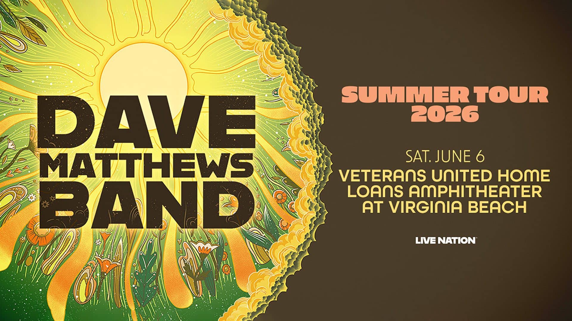 A graphic promoting the Dave Matthews Band Summer Tour 2026