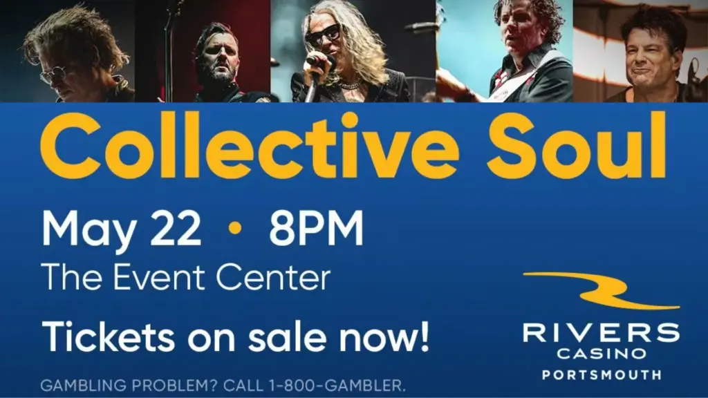 Image promoting The Legendary rock band Collective Soul is bringing their iconic sound to The Event Center at Rivers Casino on May 22 at 8 PM