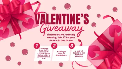 A graphic promoting the US106.1 Valentine's Day promotion.