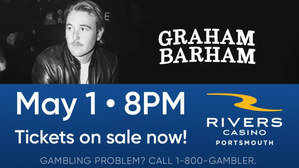 Image promoting Graham Barham at Rivers Casino Portsmouth on May 1st at 8 PM.
