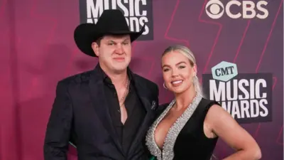 Jon Pardi (L) and his wife Summer attend the 2023 CMT Music Awards at Moody Center on April 2^ 2023 in Austin^ Texas.
