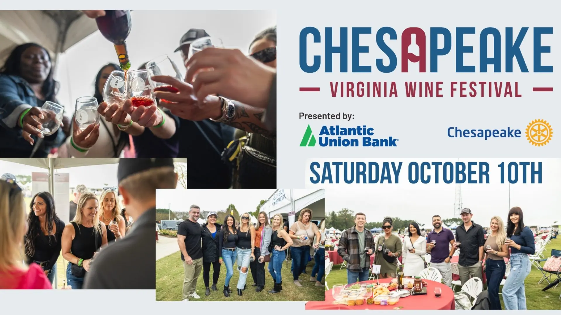 Image promoting The Chesapeake Virginia Wine Festival takes place on Saturday, October 10, 2026, from 12:00 PM to 6:00 PM