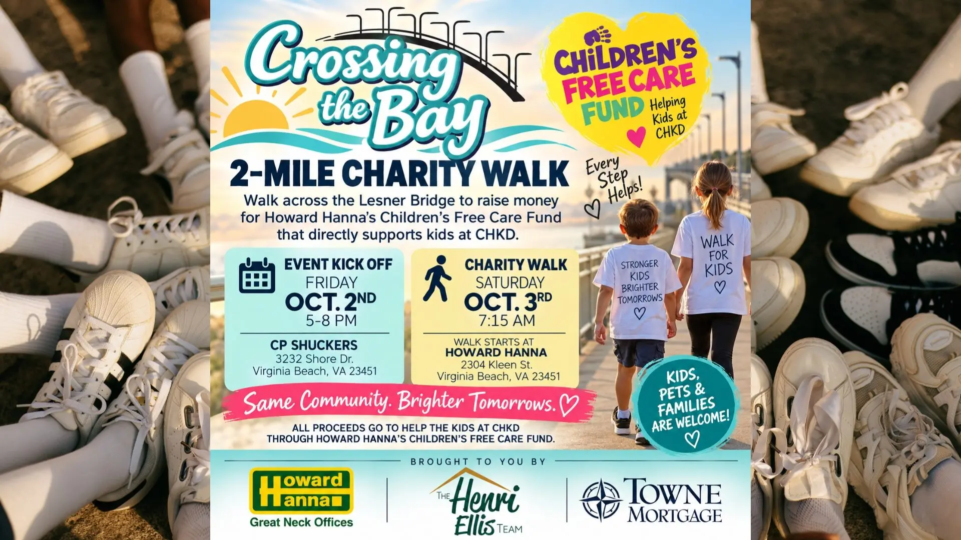 Image promoting Crossing the Bay, a 2-mile charity walk across the Lesner Bridge benefiting Howard Hanna’s Children’s Free Care Fund.