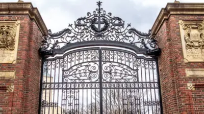 The iron gates of Harvard in Cambridge^ MA^ USA.