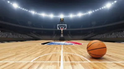 NBA BASKETBALL COURT WITH BALL This content was generated by an Artificial Intelligence (AI) system.