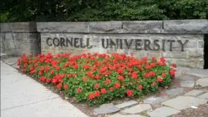 Entrance sign to Cornell University on College Avenue Bridge. Ithaca^ New York^ September 1^ 2019