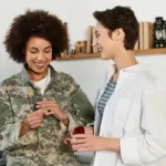 Happy,African,American,Female,Soldier,Wearing,Engagement,Ring,,Marriage,Proposal