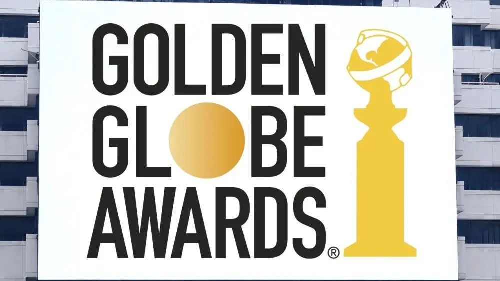 The Golden globe awards logo seen on billboard. Golden globe awards honored the best in film and American television^ as chosen by the Hollywood Foreign Press Association Jakarta - November 27^2023