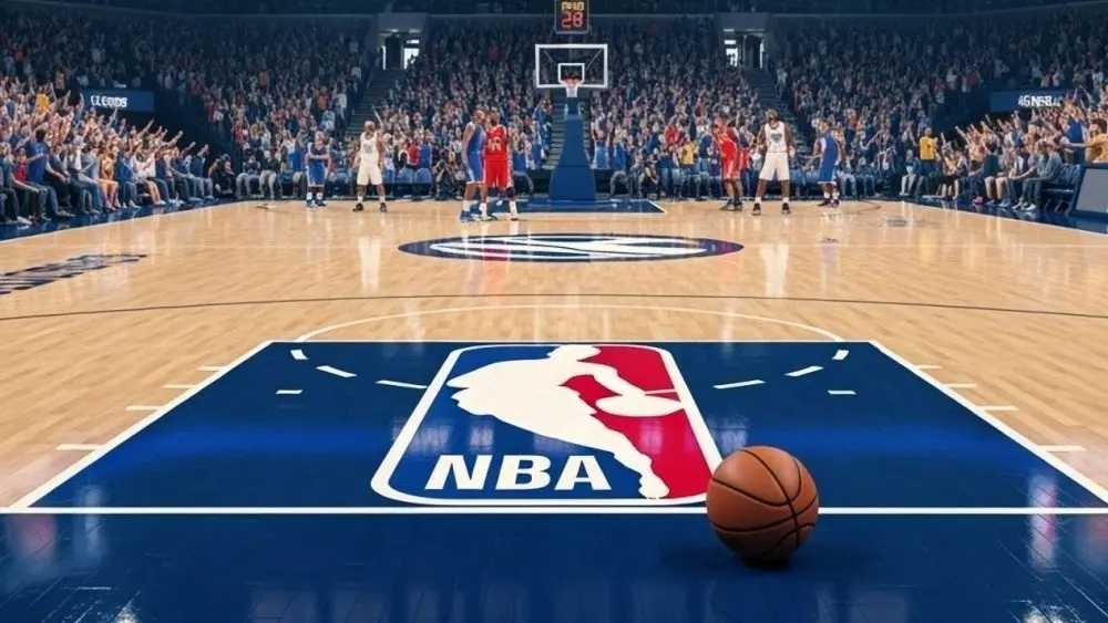 NBA BASKETBALL COURT WITH BALL (This content was generated by an Artificial Intelligence (AI) system.)