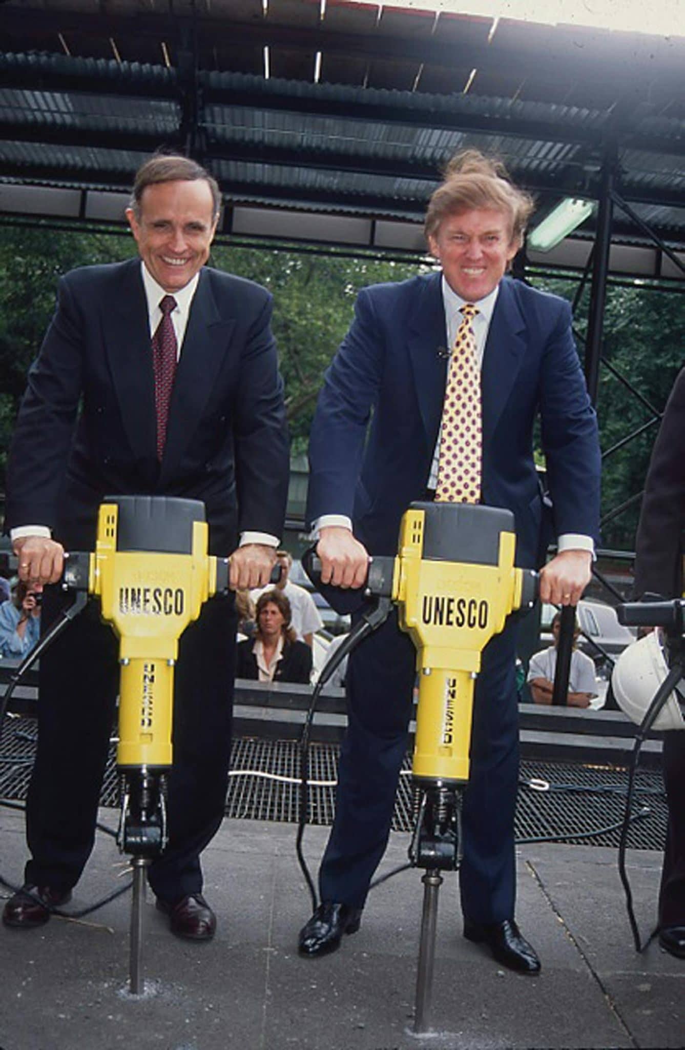 Rudy Giuliani and Donald Trump with jackhammers