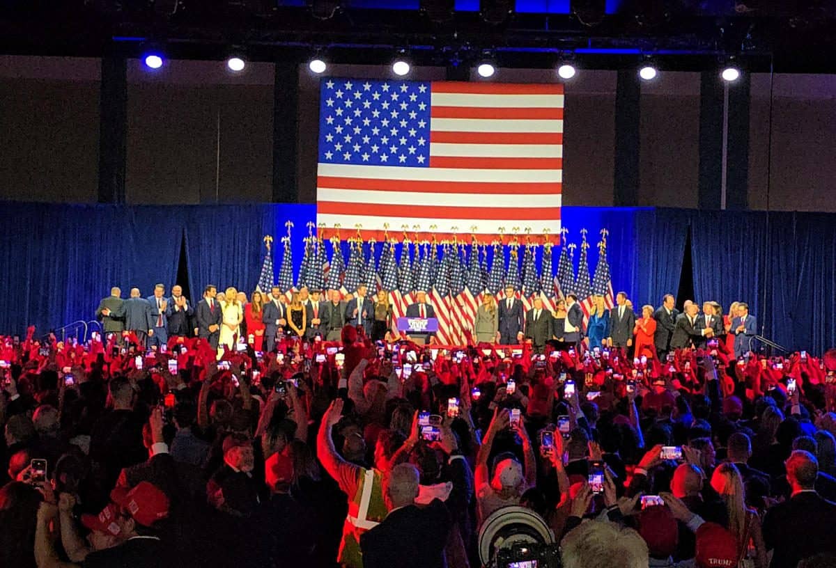 Rudy Giuliani and Donald Trump celebrating victory