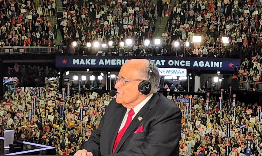 Rudolph W. Giuliani during an on-site broadcast at the Republican National Convention