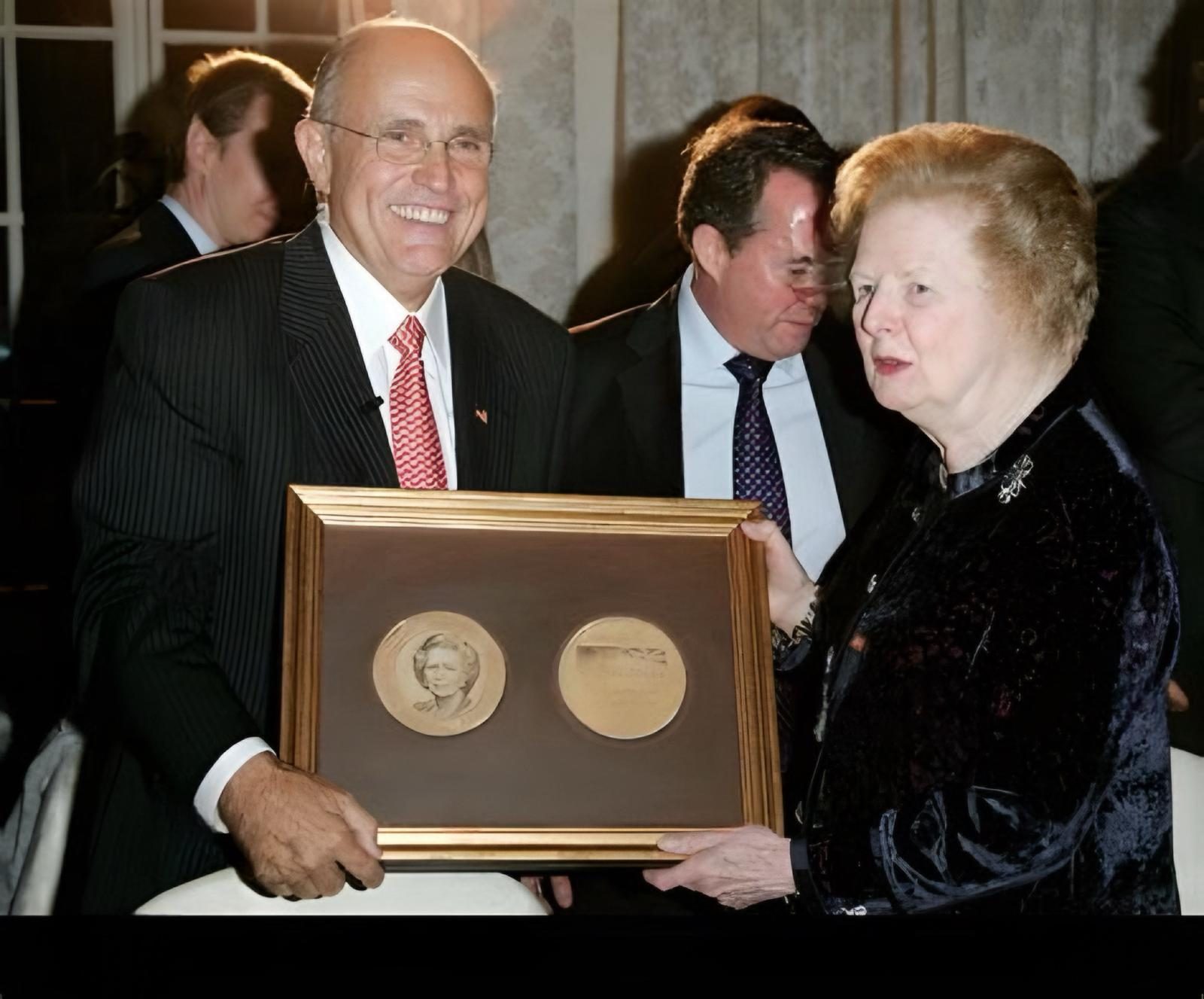 Rudy Giuliani with Margaret Thatcher and the Thatcher award