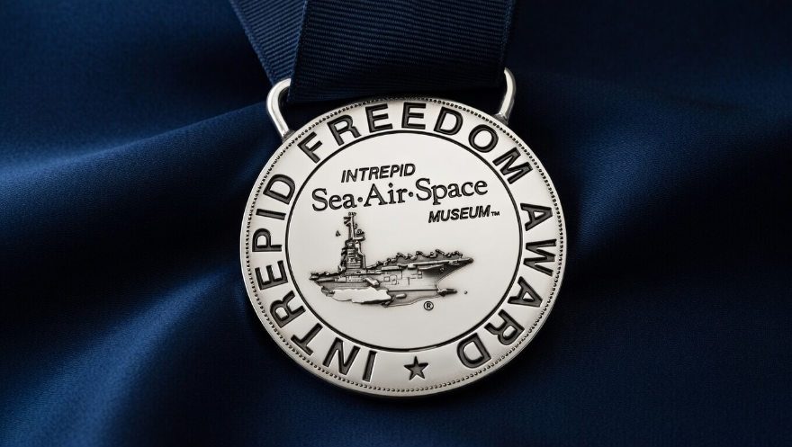 Rudy Giuliani with the Intrepid Freedom Award on board Intrepid