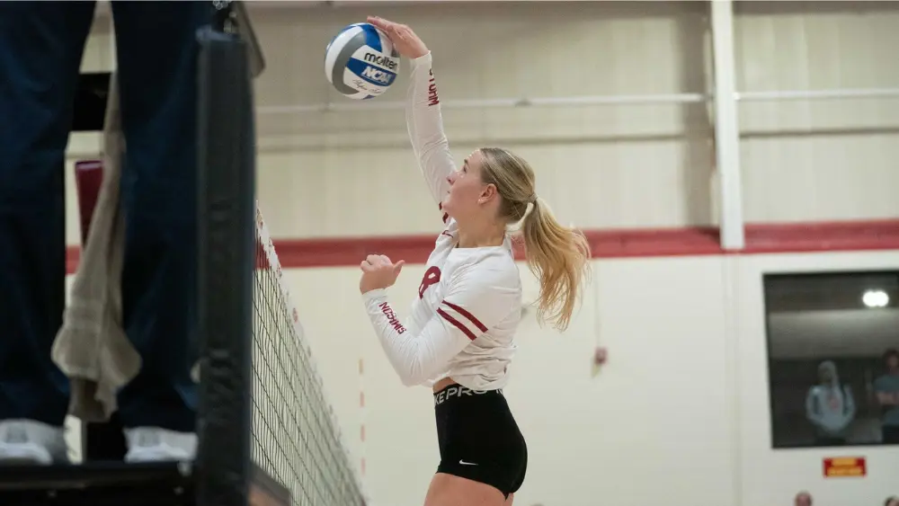 Simpson College Storm volleyball team practicing for 2026 season