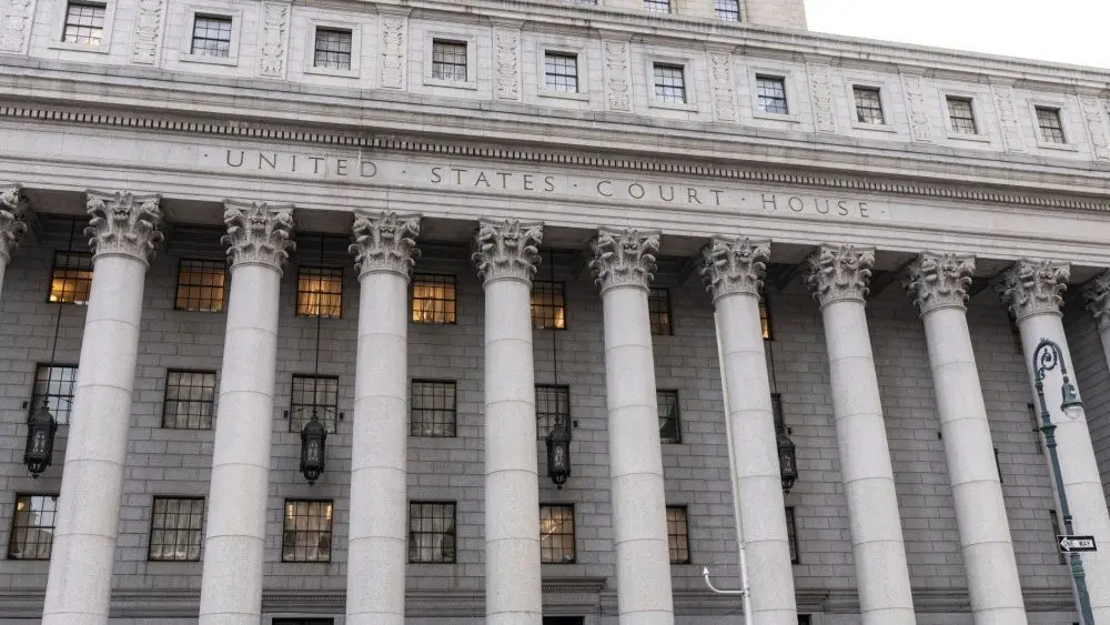 View of Thurgood Marshall United States Courthouse where Ghislaine Maxwell trial has been heard New York^ NY - december 21^ 2021