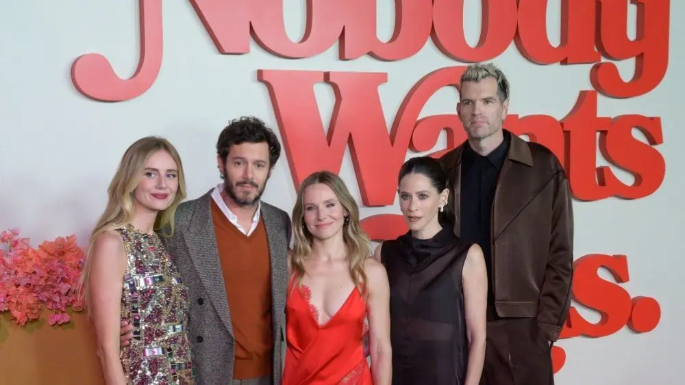 Justine Lupe^ Adam Brody^ Kristen Bell^ Jackie Tohn and Timothy Simons at the Season 2 premiere for "Nobody Wants This" LOS ANGELES^ USA. October 16^ 2025