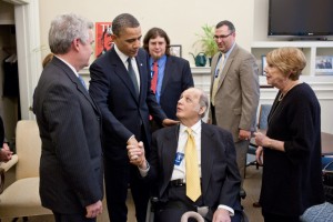James Brady, center, meets with President Barack Obama in 2011 (photo courtesy Pete Souza - White House)