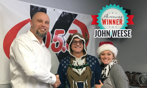 Winner John Weese with Scott & Mallory of the K-105.3 Morning Show