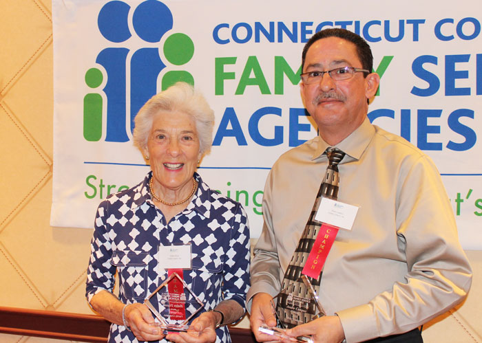 Family Centers’ “Family Champions” Helen Dixon and Andre Campos.