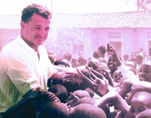 Stephen with the students at the Kagugu School in Rwanda, Africa. He helped build the first public school library in the country at the Kagugu School.