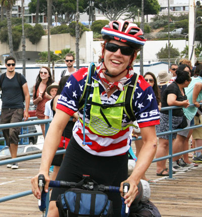 Greenwich resident and Brunswick School senior Henry Harris poses for a photo after riding his bicycle across the country and reaching the Santa Monica Pier back on Aug. 6. 
