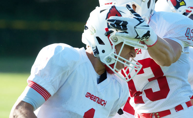 Greenwich High's Anthony Ferraro celebrates finding the end zone during a recent game. (John Ferris Robben photo)