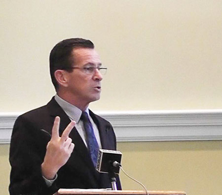 Governor Dannel Malloy speaks to the Greenwich Retired Men’s Association last year.