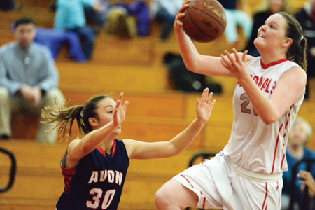 GHS senior co-captain Abbie Wolf goes up for the layup during the CIAC class LL opener against Avon. (John Ferris Robben photo)