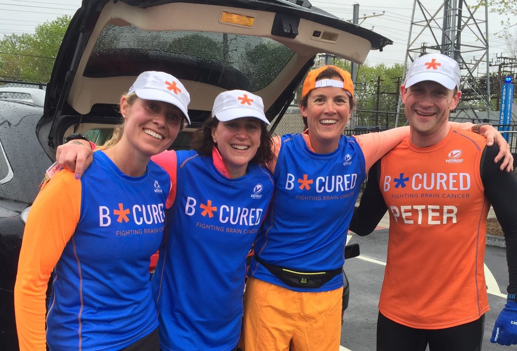Greenwich resident and Greenwich Academy lacrosse assistant coach Sally Dvual ran 50-miles to support and raise money for B*Cured. In the photo from left to right, taken at the 24-mile mark of her run is Heath Koch, Andra Newman, Sally Duval and Peter Bailey.