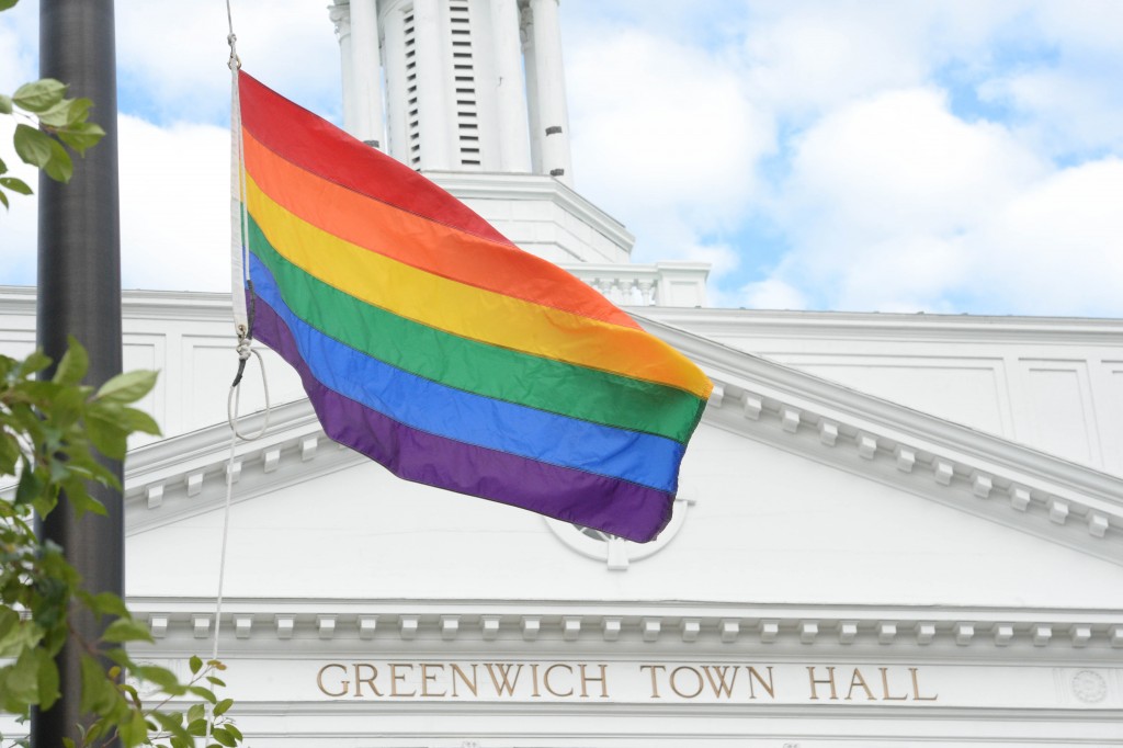 The town of Greenwich raised a LGBT flag to half-mast after Sunday's tragedy in Orlando, Fla. (John Ferris Robben Photo) 
