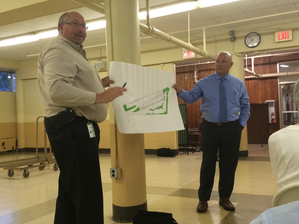 State Rep. Mike Boccino and Greenwich DPW Chief Engineer James Michel outline the progress that has been made to the Old Greenwich Train Station. (Evan Triantafilidis Photo)