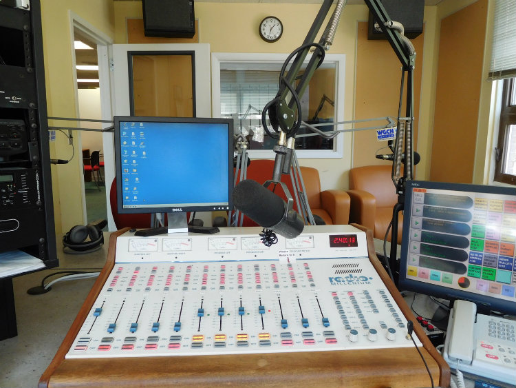 Inside the studio at WGCH, 1490 AM, located on Mason Street (Rob Adams photo)